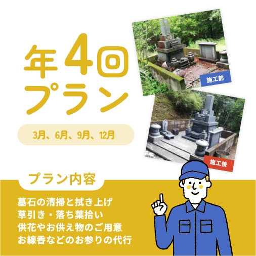 年4回プラン(墓所の広さ1坪まで・墓石1基まで)